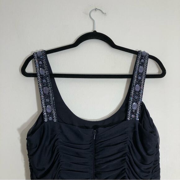 Xscape Navy Blue Ruched Bejeweled Sequin Bodycon Mini Dress 16 - Picture 6 of 9